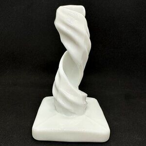 Vintage 30s Westmoreland Milk Glass Spiral Twisted Candle Holder Vase Air Plant